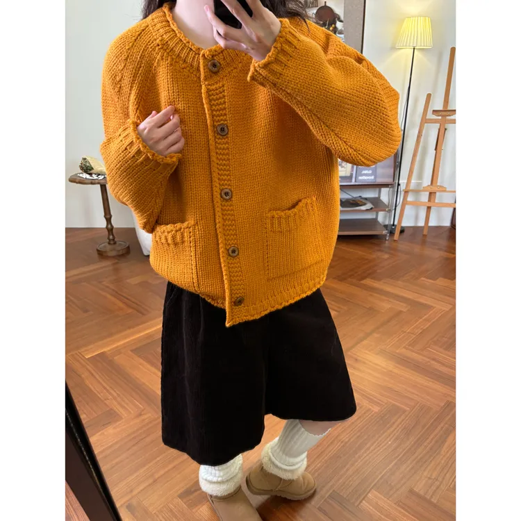 韩系显白加厚粗针针织开衫复古秋冬新款慵懒宽松百搭显瘦毛衣外套