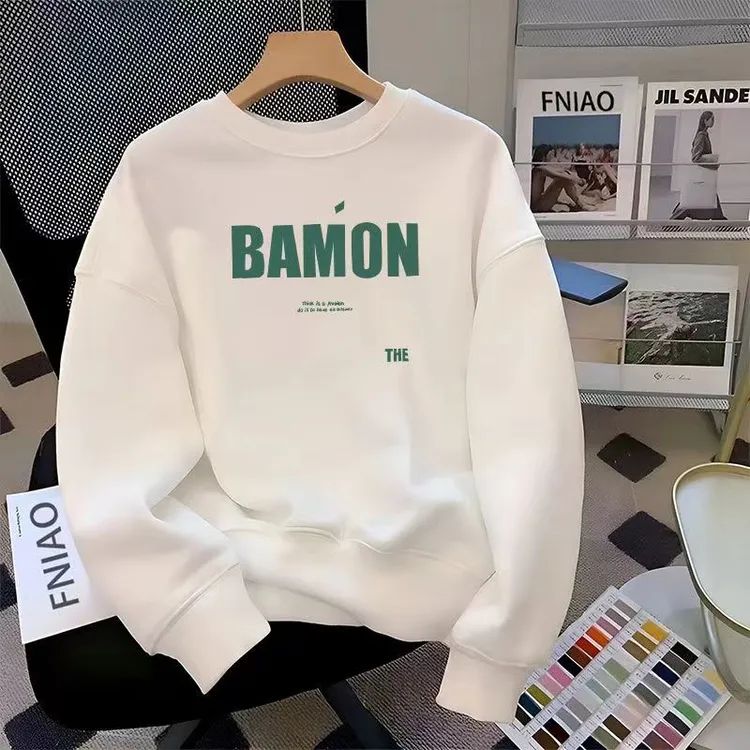 雅鹿男装男士宽松上衣圆领秋冬保暖加绒运动青年男生印花卫衣