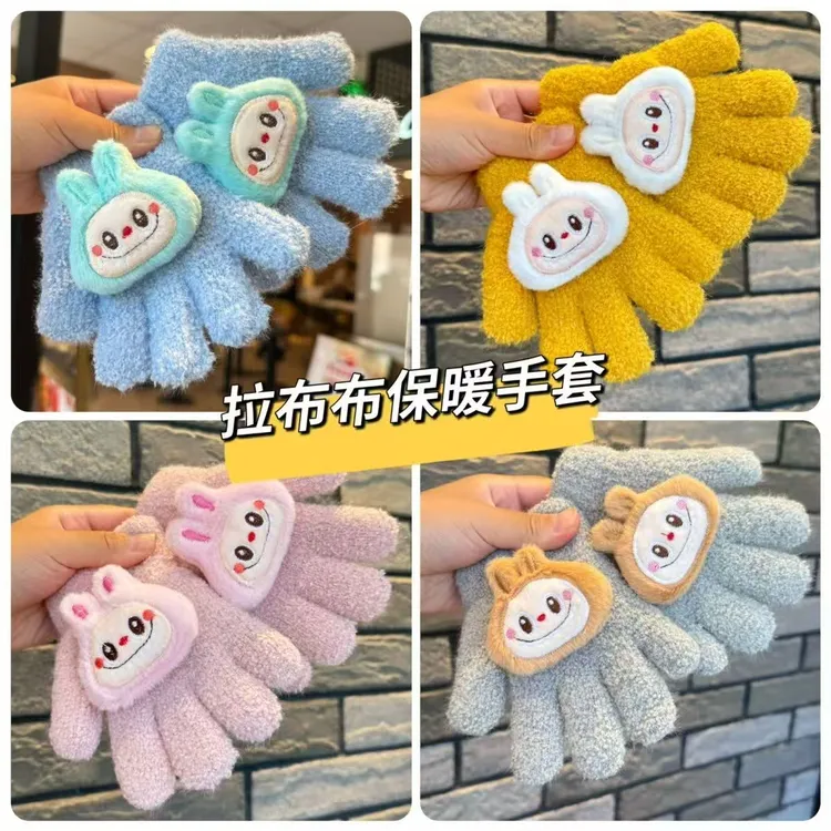 冬季儿童手套加绒5保暖全指厚男女中大童拉布布防寒可爱宝宝学生8