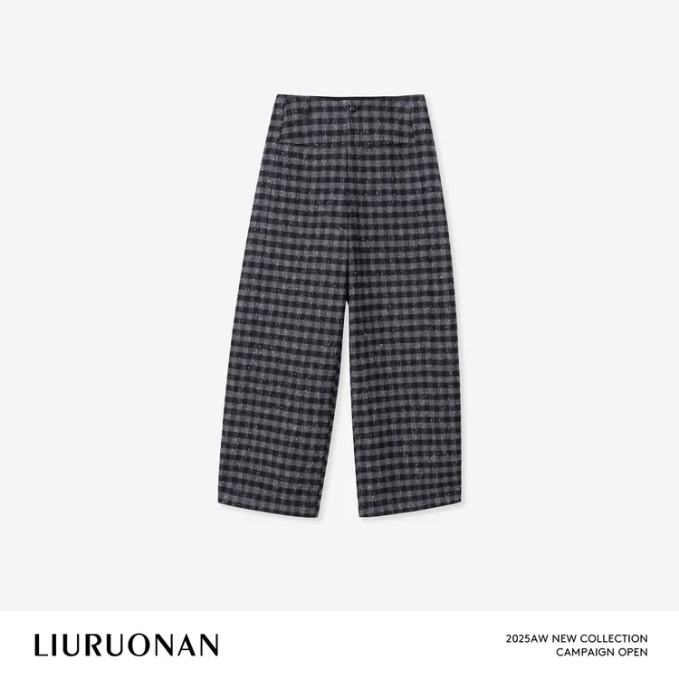 LIURUONAN 25WIN【马赛克格子裤】复古格纹羊毛通勤薄绒阔腿休闲裤