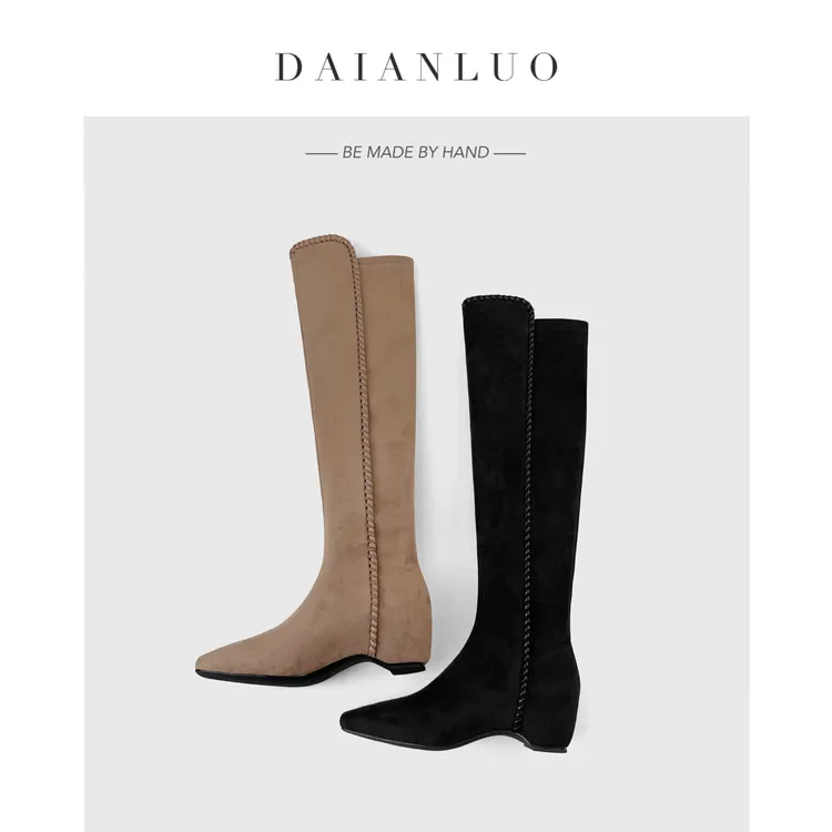 【内增高5cm】秋冬新款过膝长靴女显瘦弹力靴瘦瘦靴百搭平跟及膝靴