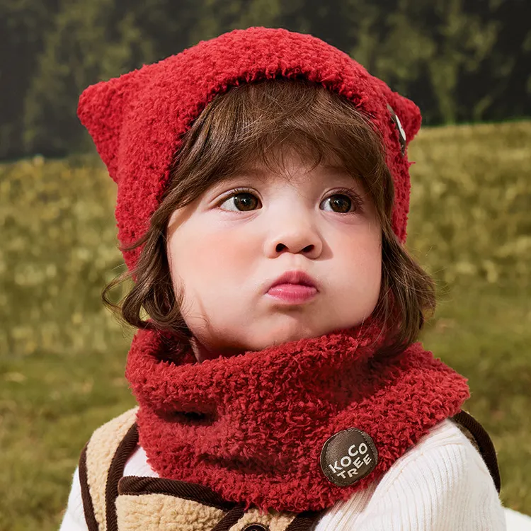KK树宝宝帽子秋冬款婴儿毛绒帽男童女孩保暖围脖A类小月龄护耳帽