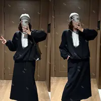 YDFSTUDIO小众【摇摆旋律】欧货钉珠拼接撞色设计上衣+半身裙套装
