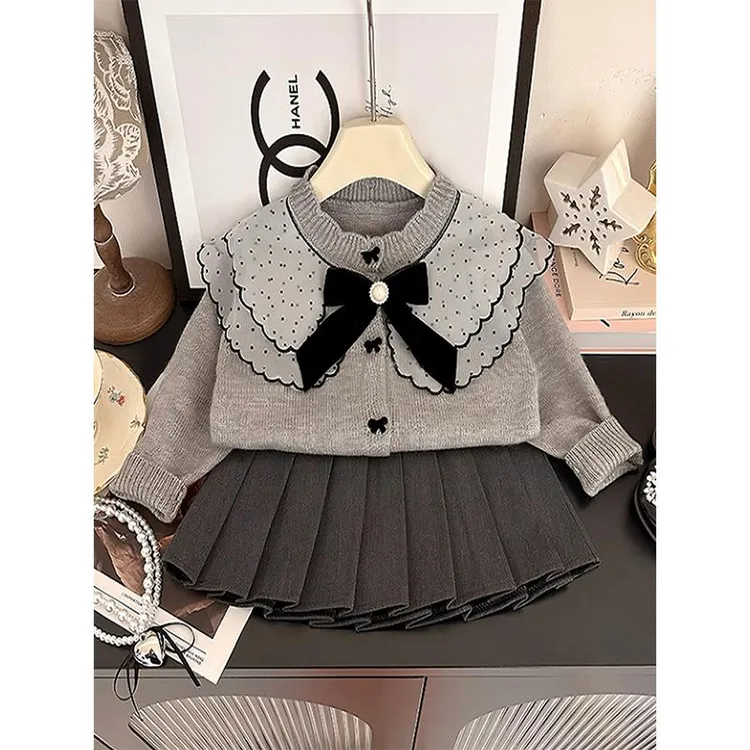 女童时髦套装春秋2025新款儿童时尚秋装女孩毛衣百褶裙两件套洋气