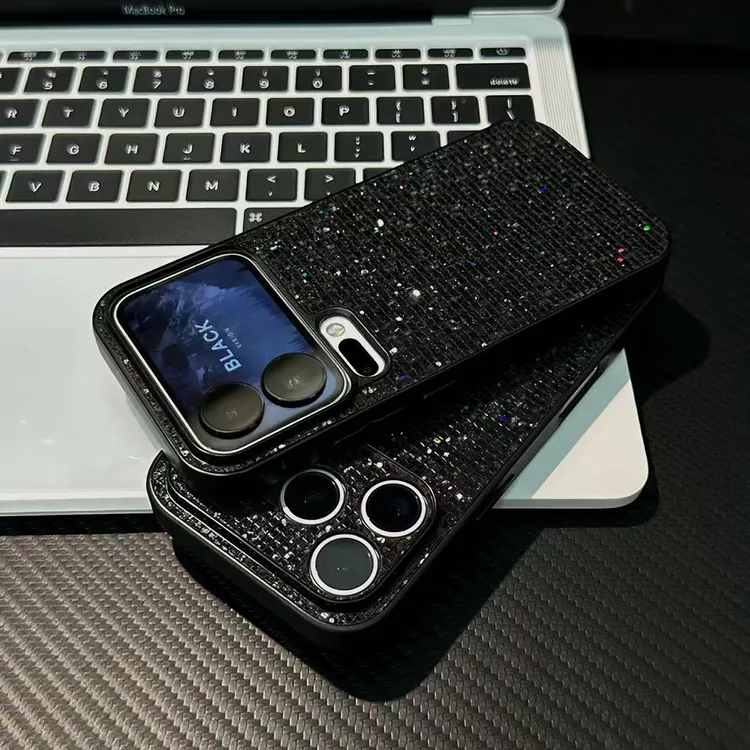 雅天立闪钻黑色亮片适用iPhone17女16高级手机壳华为vivo小米oppo