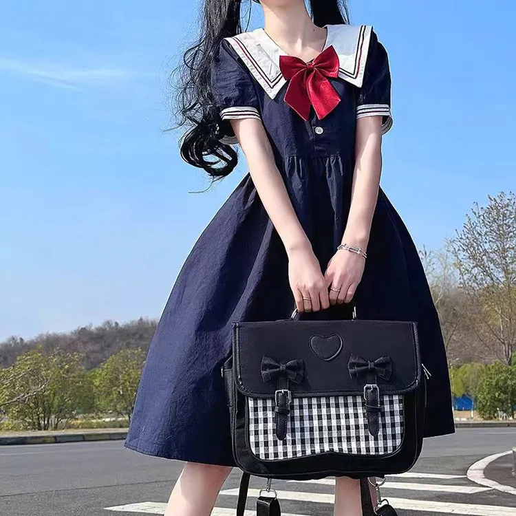 女大童海军领连衣裙夏季初中生学院风清新可爱少女日系公主JK裙子