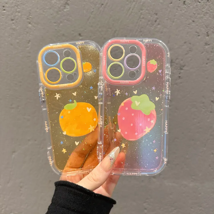 闪粉奶油壳适用于苹果16PROMAX苹果15/14PRO创意星星草莓手机壳