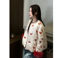 2025新国风白鹅绒水貂袖口重工刺绣羽绒外套20936