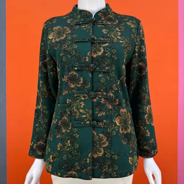 复古国风加绒加厚立领双兜妈妈秋冬舒适保暖开衫