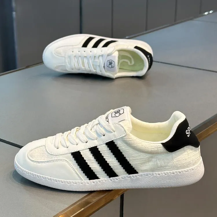 2025夏季新款男鞋布面透气条纹百搭轻便小白鞋休闲运动软底阿甘鞋