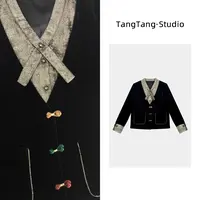 【TangTang·Studio】黑金假两件气质百搭时尚显瘦女装外套-2510192