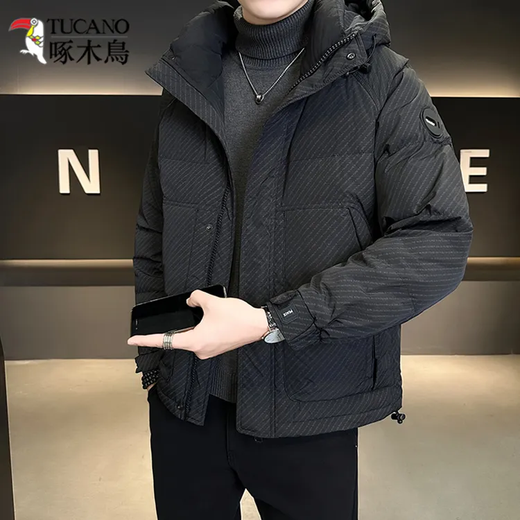 啄木鸟痞帅连帽羽绒服男款2025新款短款加厚保暖鸭绒男士冬季外套