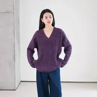 邓肯特种花纱V领大毛衣套头衫25春款女9687