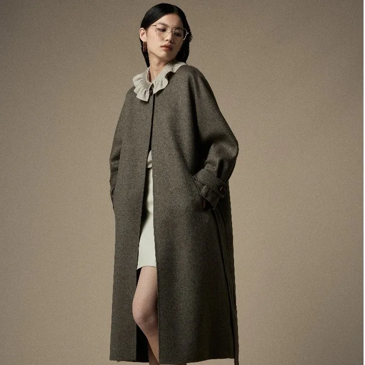 RONGYU绒郁大衣高级奢华经典款100%山羊绒大衣气质时尚女士