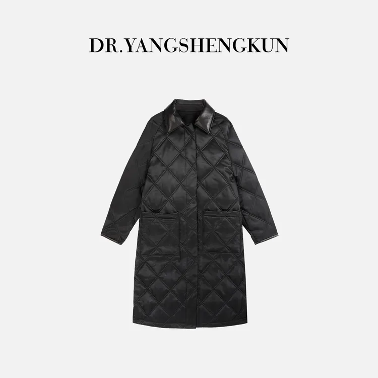 杨圣坤2025冬季新品95白鹅绒翻领菱格中长款气质羽绒服EY25102903