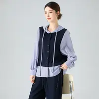 燕苹秋季新款时尚休闲风可调节抽绳连帽撞色假两件条纹外套ZM2571