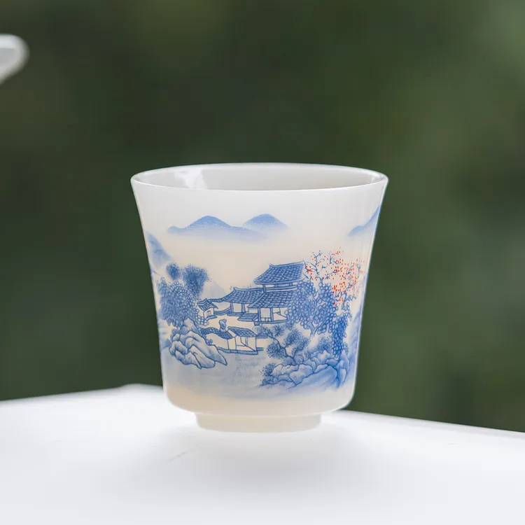 【山上有窑】德化冰种璞玉瓷喝茶茶杯直口杯家用品茗杯纯白喝茶茶杯