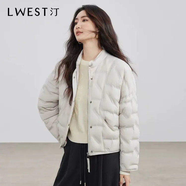 T朗文斯汀轻薄羽绒服2025冬季新款简约通勤立领显瘦面包服短外套