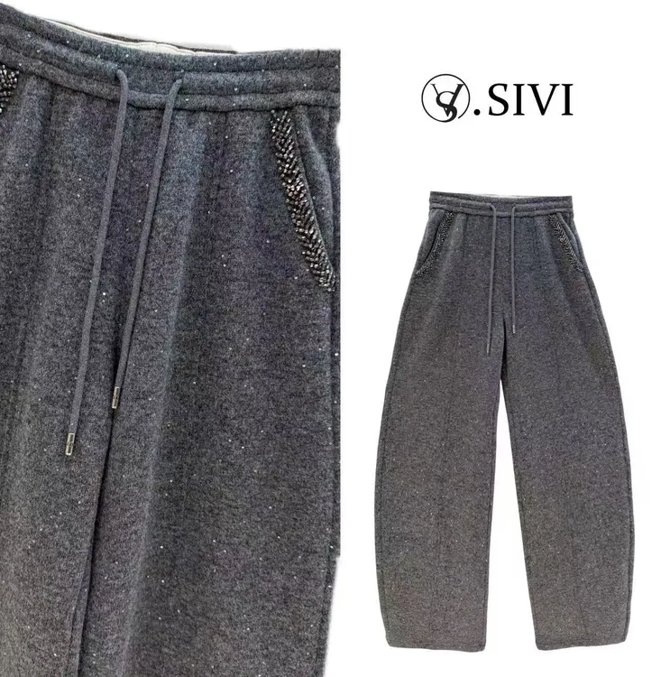 熙薇【星河知悉】2025冬季新款时尚显瘦加绒休闲卫裤H6501