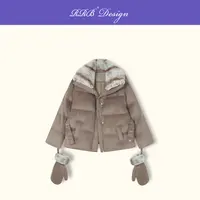 RRB Design 可拆卸獭兔毛毛领保暖羊毛混纺配手套修身鹅绒外套