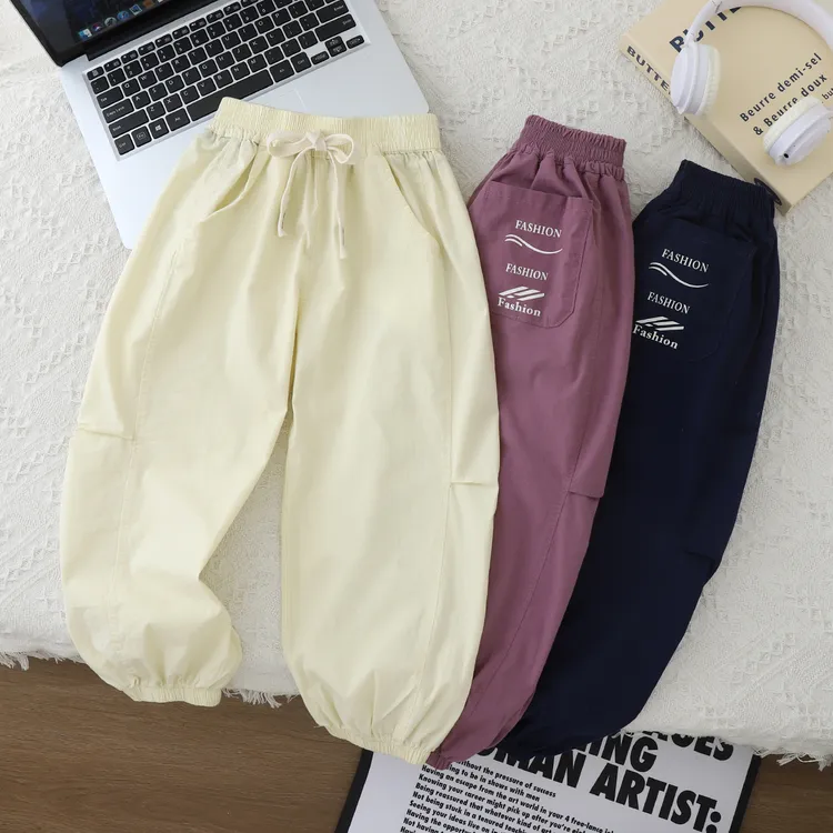 休闲风薄款裤子纯色韩版夏季中大童童装宝宝洋气中性男女同款