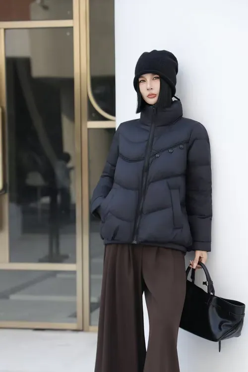 冬季新款女短款宽松时尚立领白鸭绒羽绒外套