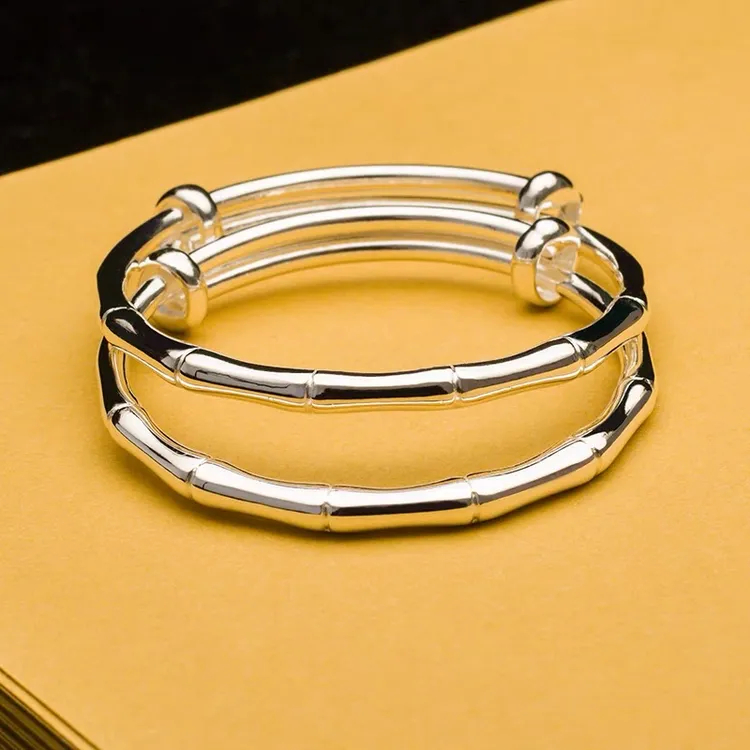 足银手镯 9999足银宝宝银手镯儿童亲子竹节满月百日周岁生日礼物