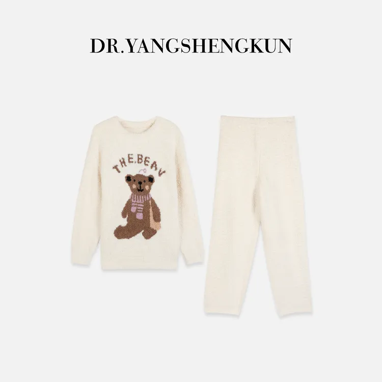 杨圣坤2025冬季新品半边绒卡通小熊保暖睡衣家居服套装SL2511908