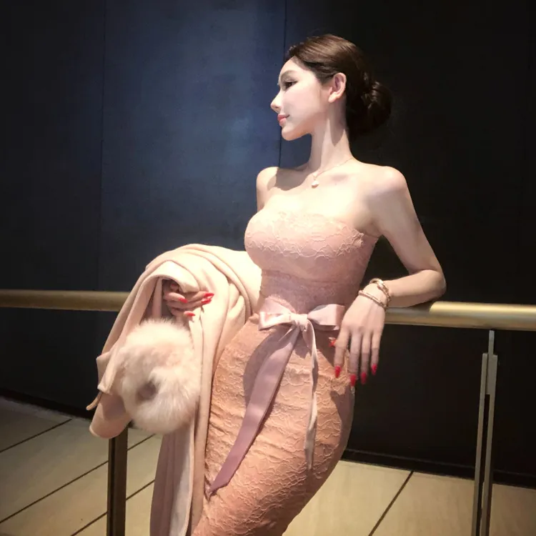 WW原创「温香婉玉」显瘦气质网红轻奢蕾丝抹胸小众设计感连衣裙