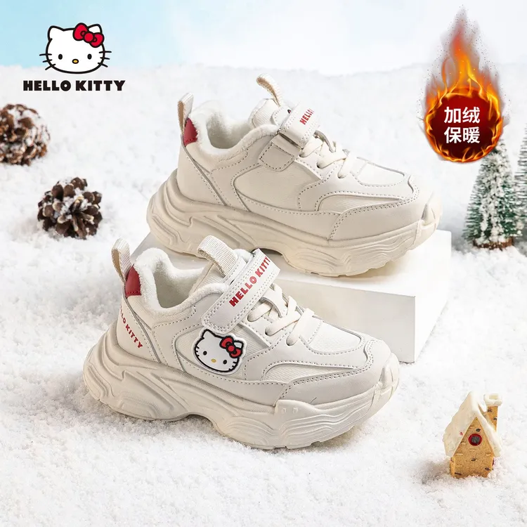 凯蒂猫女童运动鞋2025冬季新款儿童加绒保暖二棉鞋软底防滑老爹鞋