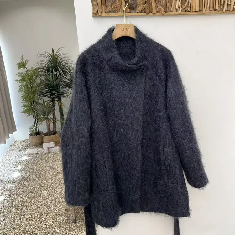 『"黑珍珠" 短大衣』羊毛羊绒拉毛~ 防风立领毛呢外套气质高级感女