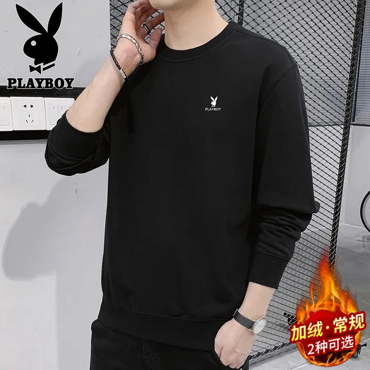 花花公子卫衣男士秋冬新款潮流百搭休闲宽松圆领长袖t恤打底衫男
