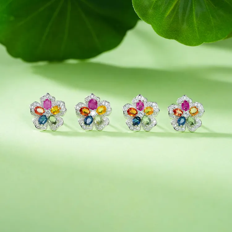 【云上叙】S925银彩蓝宝耳钉-多样性发其一-3*4mm-V64329-M（甄选）