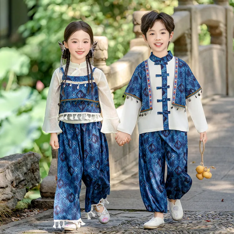 汉服男童春秋季古装中国风高端女童唐装新中式日常儿童表演服套装