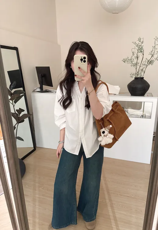 韩版休闲时尚翻领白色收腰独特设计感别致衬衫女新款衬衣5808