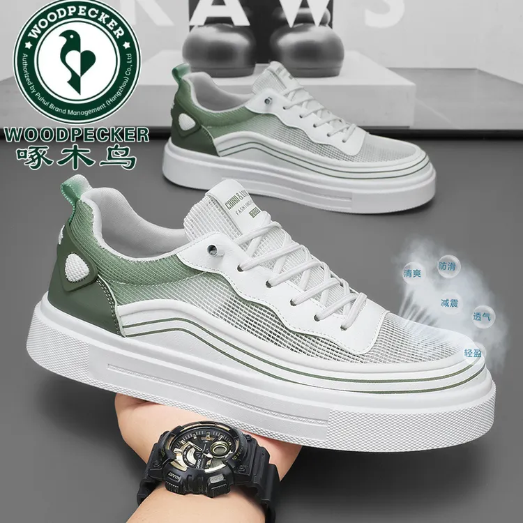 啄木鸟一脚蹬男鞋2025新款夏季透气网面轻便软底板鞋男士运动休闲