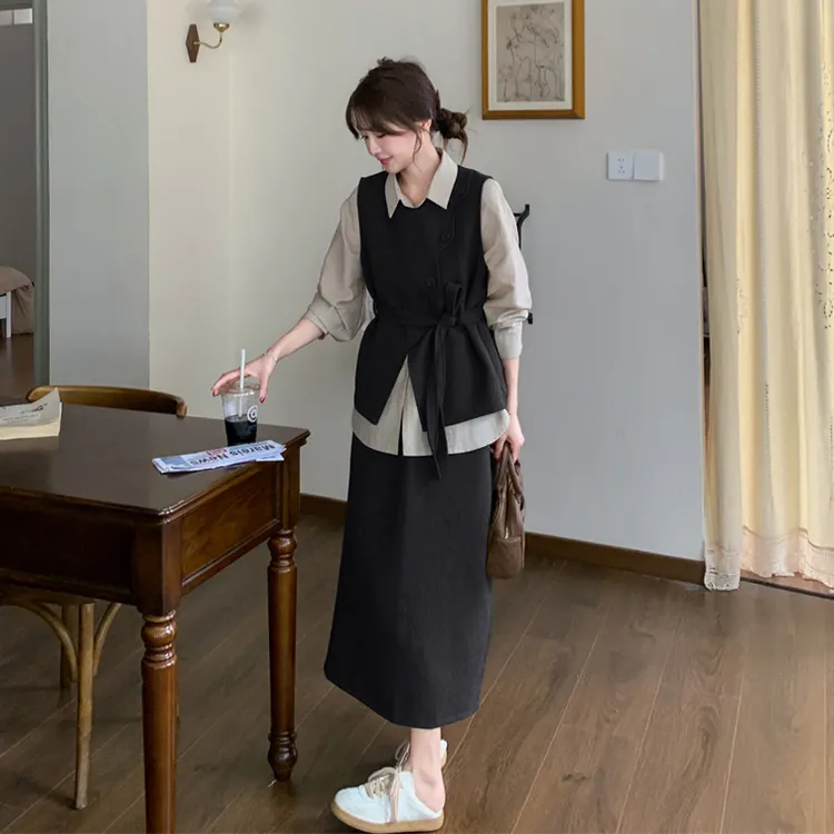 韩系穿搭通勤风套装裙女2025早春新款氛围感马甲衬衫半身裙三件套