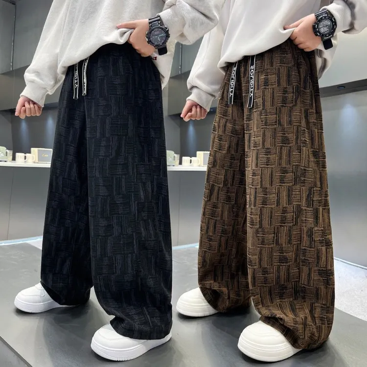 新款男童秋冬款裤子春冬大童秋装男孩运动儿童休闲加绒宽松直筒裤