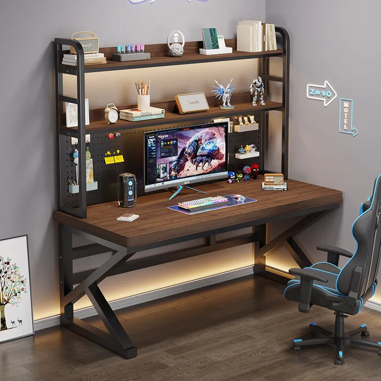 实木书桌电竞桌台式书架家用学生桌洞洞板电脑桌