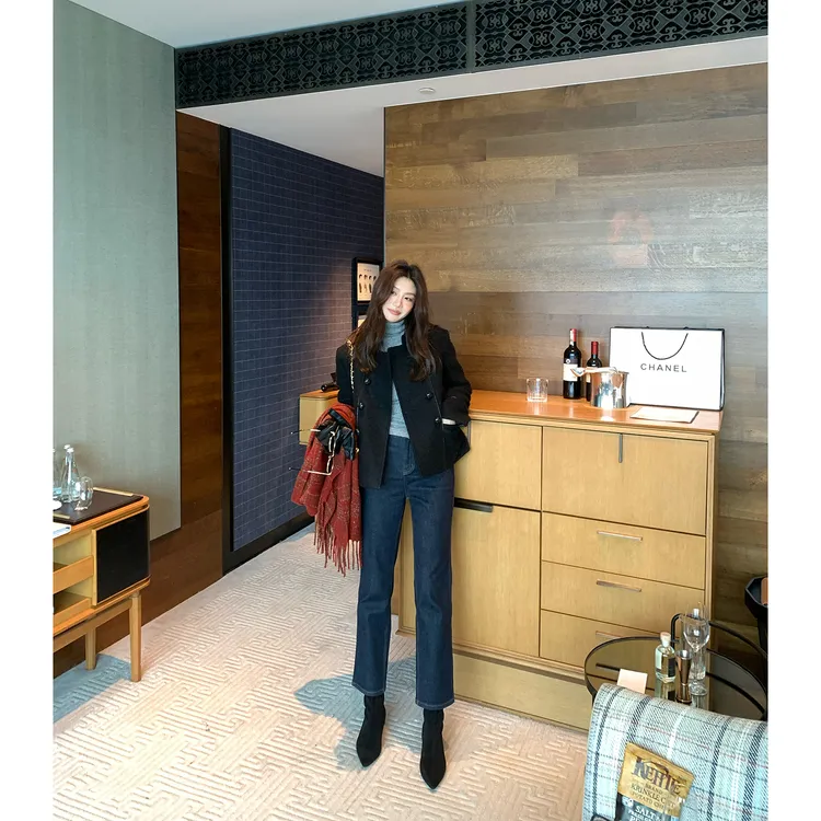 【ALONESAVOR】龍喜儿 法棍裤 水洗牛仔裤高腰九分烟管裤J035