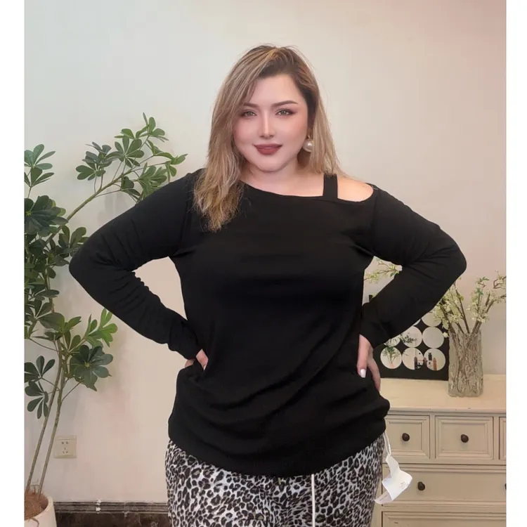 5283长袖仙女风休闲风漏肩T恤时尚打底衫秋冬紧身