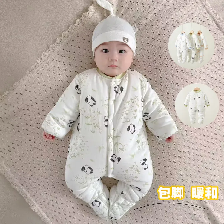 新生儿冬季婴儿衣服加厚包脚连体衣保暖男女宝宝棉服爬服连身衣