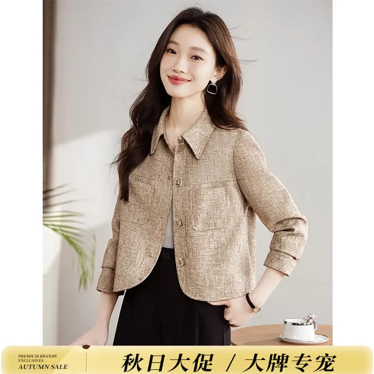 丝柏舍2025秋装新款女装欧若风翻领短款外套S51R0867A