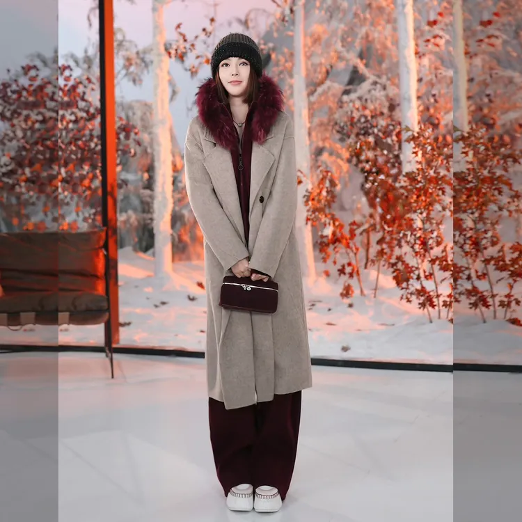 溶溶【随性风度】RONGRONG 羊毛驼绒蚕丝意式双面呢大衣58Z8529-1