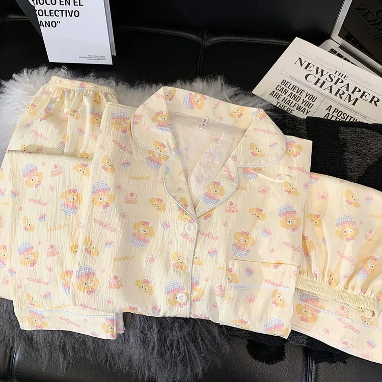 黄油饼饼短袖短裤长裤卡通开衫甜美可爱家居服少女套装138