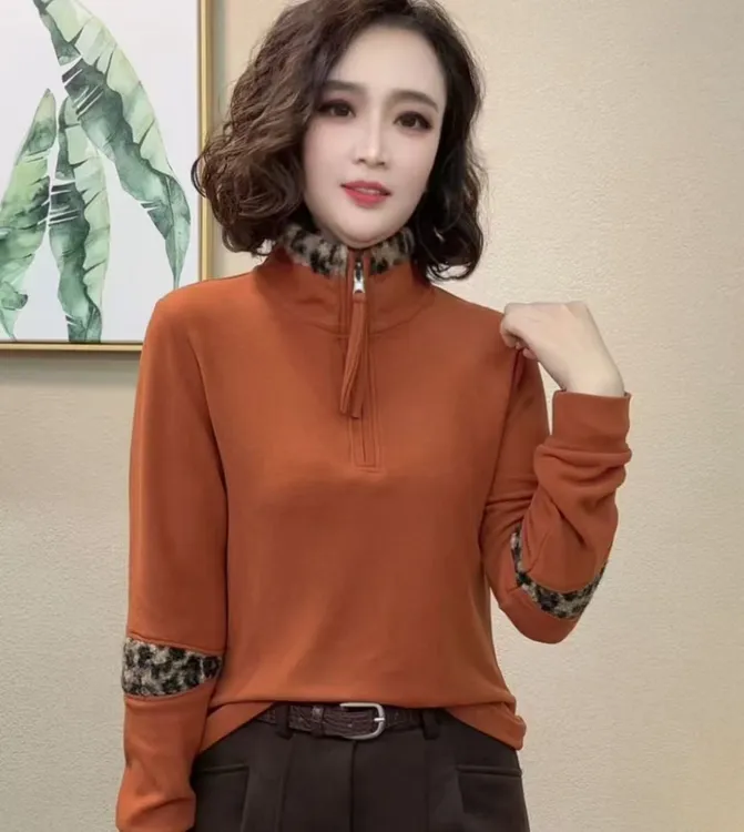 2025新款时尚冬季保暖拼色拉链长袖百搭气质女上衣#5566