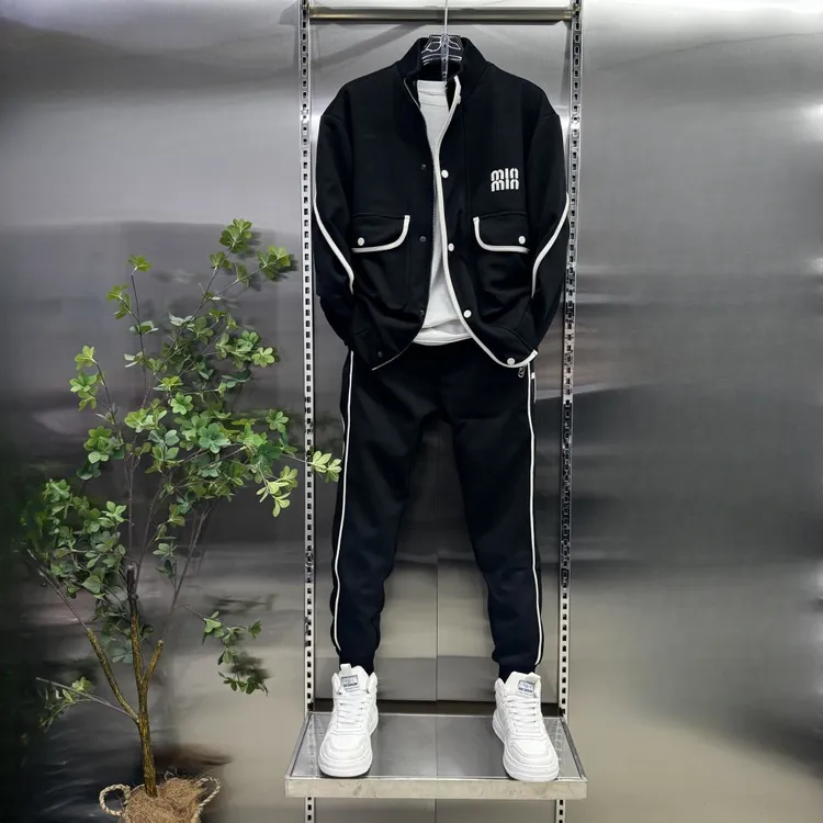 爆款商务男士休闲两件套洋气外套长裤一整套高品质夹克束脚裤套装