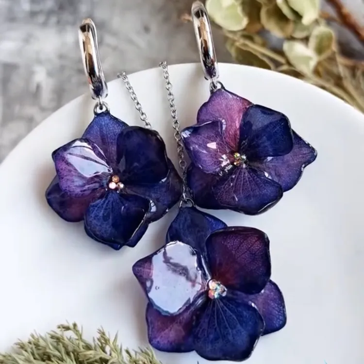 合金树脂耳饰 植物花卉蓝色女朋克耳环气质复古镶嵌时尚饰品珠宝