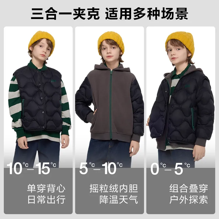 Gap男女童2025冬季新款摇粒绒三合一连帽羽绒服夹克805336/805268