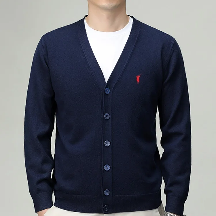 保罗秋冬男士100%羊毛开衫针织衫毛衣长袖毛衣男衫羊毛针织衫外套